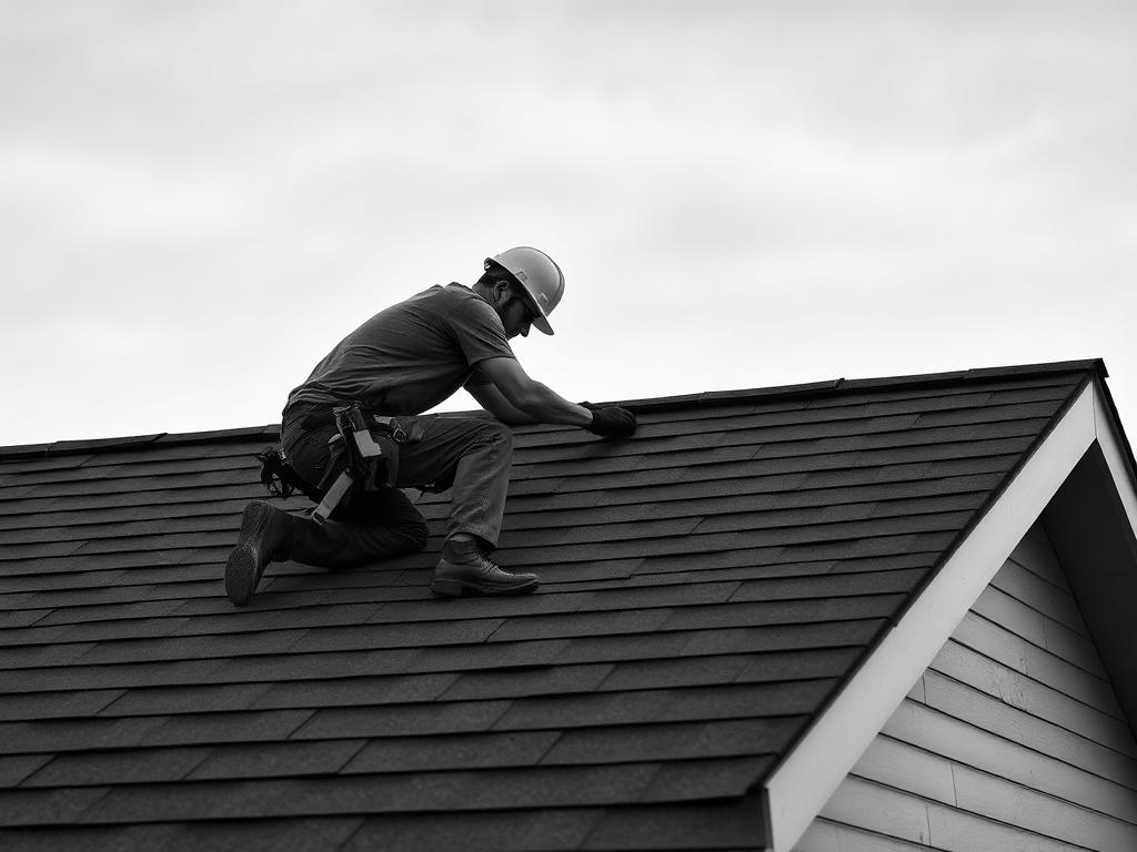 Roofing professional at work